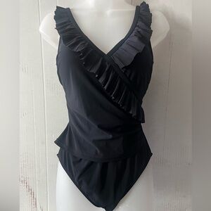 Black Ruffled One-Piece Swimsuit